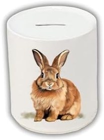 Resim Tavşan Baskılı Kumbara - Seramik Para Biriktirme Kumbarası 