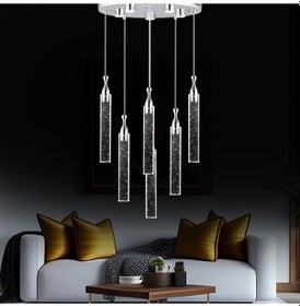 Resim Klaus 5'li Yuvarlak Krom Kristal Ledli Modern Oturma Odası Salon Sarkıt Avize Diğer 