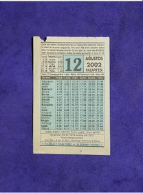 Resim 12 Ağustos 2002 Takvim Yaprağı - Nostalji Koleksiyonluk Takvim Yaprağı 