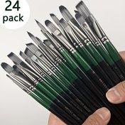 Resim 24 adet Profesyonel Sanatçı Boya Fırça Seti - Yağlı Boya, Akrilik, Su Temizleme, Gouache Boyama için Çeşitli Şekiller İçerir, Yüksek Kaliteli, Sanatçılar ve Başlangıçlar için İdeal 
