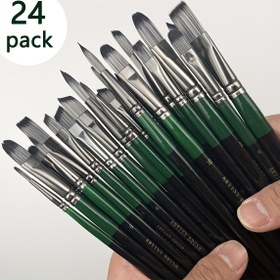Resim 24 adet Profesyonel Sanatçı Boya Fırça Seti - Yağlı Boya, Akrilik, Su Temizleme, Gouache Boyama için Çeşitli Şekiller İçerir, Yüksek Kaliteli, Sanatçılar ve Başlangıçlar için İdeal 