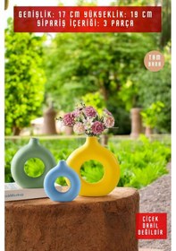 Resim Beyaz Dekoratif Vazo Seti Obje Ev Dekorasyon Masa Üstü Dekor Vazo Seti Model 23 Mavi Yeşil Sarı Mavi Yeşil Sarı 