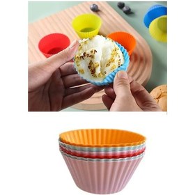 Resim Silikon Muffin Kalıbı - Sürekli Kullanım Muffin Kek Kalıbı 6 Adet - Elm-01-768401 Çok Renkli 