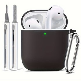 Resim AirPods 1 & 2 için Temizleme Seti ile Yumuşak Silikon Koruyucu Kılıf, Dayanıklı Şarj Kılıfı Kapağı 