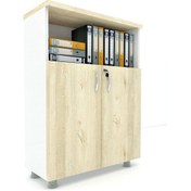 Resim Modüler Dünyası Kapaklı Kitaplık Dosya Dolabı - 80X38X117 (307711431) Beyaz - Meşe 