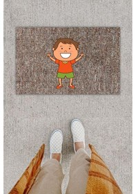 Resim Dijital Baskı Dekoratif Gülen Çocuk Gri Kapı Önü Paspası K-1286 