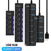 Resim LED Göstergeli 4 Portlu USB Hub, 3.0 Yüksek Hızlı Bağlantı Noktaları ve 7.0 Bağlantı Noktaları, 5V Güçlü, Klavyeler, Fareler ve Bellek Kartları için Bağımsız Anahtarlama, Bilgisayar Aksesuarları için Kompakt Tasarım 