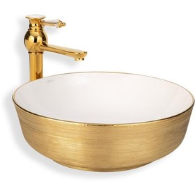 Resim EVA BANYO Lena Tezgah Üstü Lavabo Gold&beyaz E-5004a 