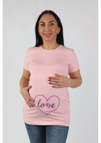 Resim Balins Hamile Love Tişört Pembe Baskılı 001 