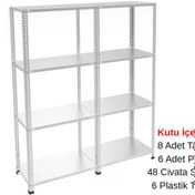 Resim RafBurada 4 Katlı Duble Galvaniz Çelik Raf - Depo, Arşiv, Kiler, Dosya, Market Rafı 31x60 cm-200 cm-0.70 mm 