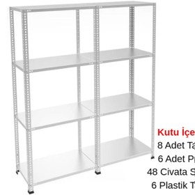 Resim RafBurada 4 Katlı Duble Galvaniz Çelik Raf - Depo, Arşiv, Kiler, Dosya, Market Rafı 31x93 cm-150 cm-1.00 mm 