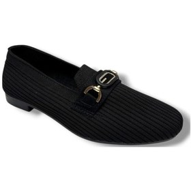 Resim Ceylan Shoes 160-26 Triko Taşlı Toka Anatomik Kadın Babet Sıyah 