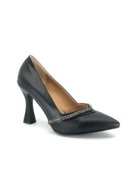 Resim Feles Şerit Taş Dekolteli Kadeh Topuklu Kadın Stiletto Ayakkabı Siyah 