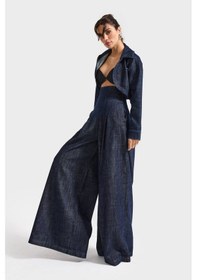 Resim Itsbasic Kadın İndigo Renk 7w5-50 Süper Palazzo Fit Yüksek Bel Özel Tasarım Denim Jean 