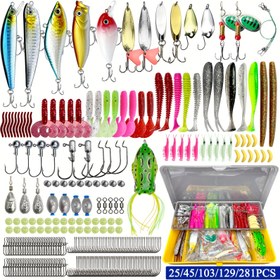 Resim 25/45/103/129/281 adet Balıkçılık Yem Seti Kutu ile, Taklit Yumuşak Yem, Topal Yem, Yumuşak Plastik Solucan, Balıkçılık Aksesuarları, Balıkçılık saç tokası, Su Kurbağa Şekilli Yem, Tatlı Su ve Tuzlu Su Balıkçılığı Yem 