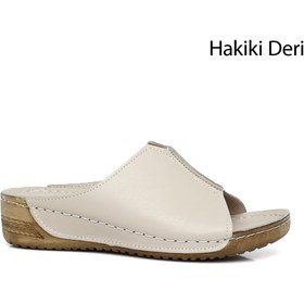Resim GÖNDERİ(R) Kadın Krem Hakiki Deri Terlik 