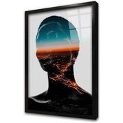 Resim Kadın Ve Şehir Çerçeveli Cam Tablo-173564 