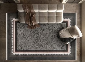 Resim Gri Çerçeve Modern Geometrik Etnik Eskitme Desenli Boho Makinada Yıkanabilir Hafif Hav Toz Vermez Leke Tutmaz Kaymaz Taban Dijital Makine Baskı Halı Oturma Odası Salon Yolluk Koridor Mutfak Halısı 