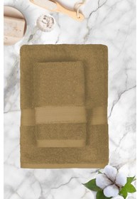 Resim Büyük Battal Boy 2'li Set Banyo Ve Hamam Havlusu %100 Pamuklu Denis Kahverengi 