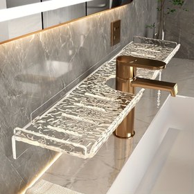 Resim Duvara Monte Plastik Banyo Rafı, Şeffaf Akrilik Askılı Düzenleyici, Delme Gerektirmeyen Kurulum, Tuvalet Malzemeleri, Cilt Bakımı ve Havlu Depolama Rafı ile Aksesuarlar için 