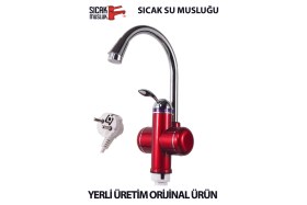 Resim Allians Kırmızı Elektrikli Ani Su Isıtıcı, Termal Şofben ve Musluk, Pratik Kullanım 