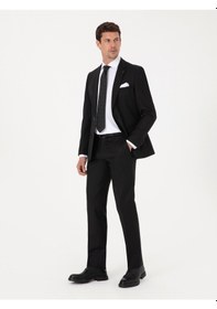 Resim Cacharel Siyah Slim Fit Yün Karışımlı Mikro Desenli Takım Elbise 