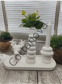 Resim Cottonova C45 Dekoratif Vazo, Mumluk Ve Geyik Figürü 