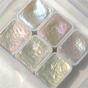 Resim 6-Renk İnci Katı Su Temelli Boya Seti - Canlı Metalik Tonlar Sanatçılar ve Boyama Tutkunları İçin, Profesyonel Sınıf Pigment Blokları, Sanatsal İfade İçin İdeal, Boyama Malzemeleri | Canlı Boya Seti | İnci Etkisi, Su Temelli Boya 