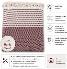 Resim Pamuklu Kaymaz Hasır Dokuma Maxi Boy Kolları Örten Koltuk Örtüsü 180x310 - Bordo 