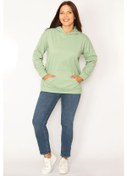 Resim Kadın Yeşil Kapşonlu Kanguru Cepli İçi Şardonlu Sweatshirt 65n34582-yeşil Yeşil 