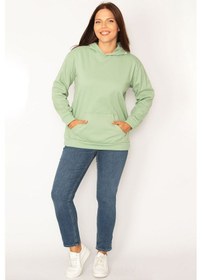 Resim Şans Kadın Yeşil Kapşonlu Kanguru Cepli İçi Şardonlu Sweatshirt 65n34582-yeşil Yeşil 