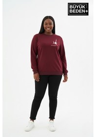 Resim Süperlife Kadın Büyük Beden Yelken Baskılı Bisiklet Yaka İnce Sweatshirt Spr26bswk956-11 Antrasit 