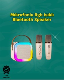 Resim TeknoKesgin İki Mikrofonlu Renkli LED Işıklı Karaoke Cihazı 