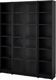 Resim Cam Kapaklı Kitaplık, Siyah Meşe Görünümlü, 160x202 Cm, 2 Kapaklı Siyah 