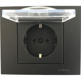 Resim Ovivo Grano Siyah Kapaklı Topraklı Priz Mekanizma+ Çerçeveli 