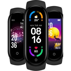 Resim Su Geçirmez Akıllı Bileklik, Tansiyon ve Nabız Ölçer, Siyah, En Yeni Versiyon 