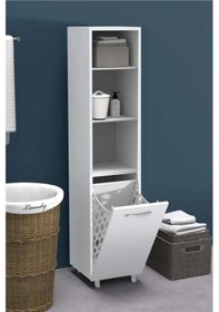 Resim Açık Raflı Çamaşır Sepetli Kirli Sepeti Çocuk Odası Dolabı Beyaz 