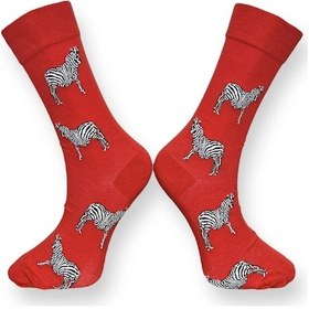 Resim Bidigago Kırmızı Zebra Desenli Unisex Çorap Renkli 
