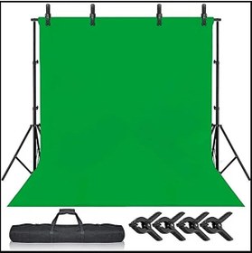 Resim BAZAARİO 2x3m Yeşil Fon Perde + Fon Standı Seti 3 Mandal Green Screen Background BZRİO 1116346 