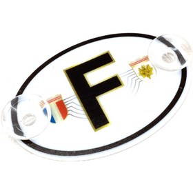 Resim SortGarage Fransa Bayraklı F Plaka Oval Vantuzlu Pleksi Cam Süsü Beyaz 11x7.5cm 