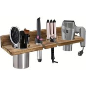 Resim Topshop1 Kahve Rengi Rustik Saç Aleti Düzenleyici Duvara Monte Saç Kurutma Makinesi Askılı Organizatör 