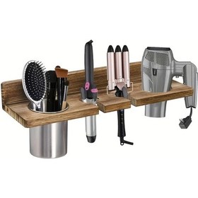 Resim Topshop1 Kahve Rengi Rustik Saç Aleti Düzenleyici Duvara Monte Saç Kurutma Makinesi Askılı Organizatör 