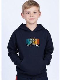 Resim Panios Kids Kapüşonlu Kanguru Cepli Expand Baskı Detaylı Erkek Çocuk Sweatshirt Lacivert 