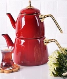 Resim Emaye Çaydanlık Kırmızı 