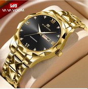 Resim Altın Va Va Voom Kuvars İzle Erkekler Üst Marka Yüksek Kalite Paslanmaz Çelik 30 M Su Geçirmez Aydınlık Tarih Hafta Spor İş Kol Saatleri 