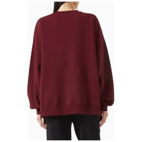 Resim Rotate Birger Christensen Bordo Organik Kot Nakışlı, Oversize Kadın Sweatshirt 