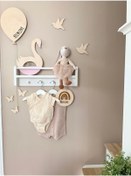 Resim Jaju Baby 60 Cm Tekli Beyaz Naturel Raf Askılık Montessori Çocuk Odası Aksesuar Dekorasyon 