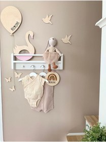 Resim Jaju Baby 60 Cm Tekli Beyaz Naturel Raf Askılık Montessori Çocuk Odası Aksesuar Dekorasyon 