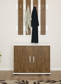 Resim Ayakkabılık Portmanto Vestiyer Iki Kapaklı Ayakkabılık Askılık Ayakkabı Dolabı Ceviz 