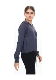 Resim Toontoy Kız Çocuk Kapüşonlu Fermuarlı Reglan Kol Örme Hırka - Beli Ayarlanabilir Kordonlu & 2 İplik Füme 
